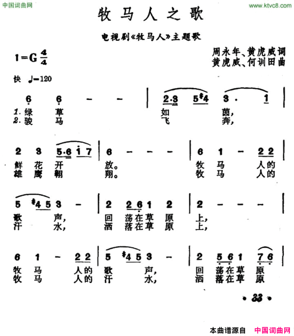 牧马人之歌电视剧《牧马人》主题歌简谱