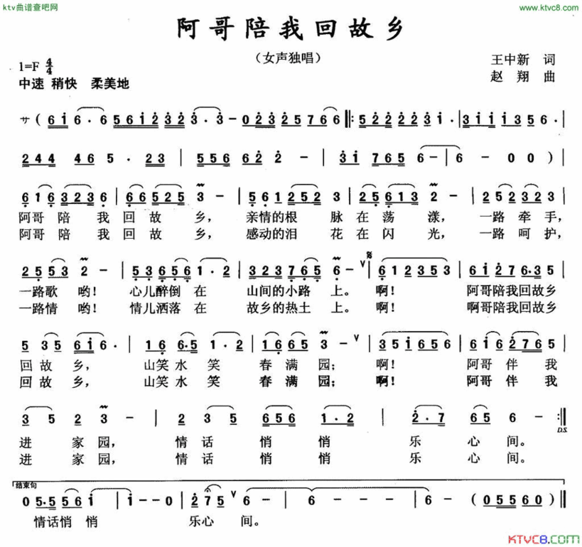 阿哥陪我回故乡简谱