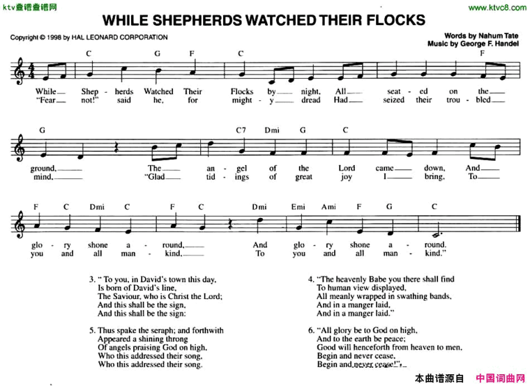 WHILEVSHEPHERDSWATCHEDTHEIRFLOCKS简谱