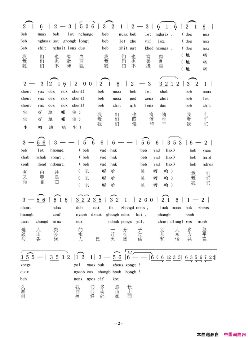 我们的名字叫苗族苗、汉语对照版简谱