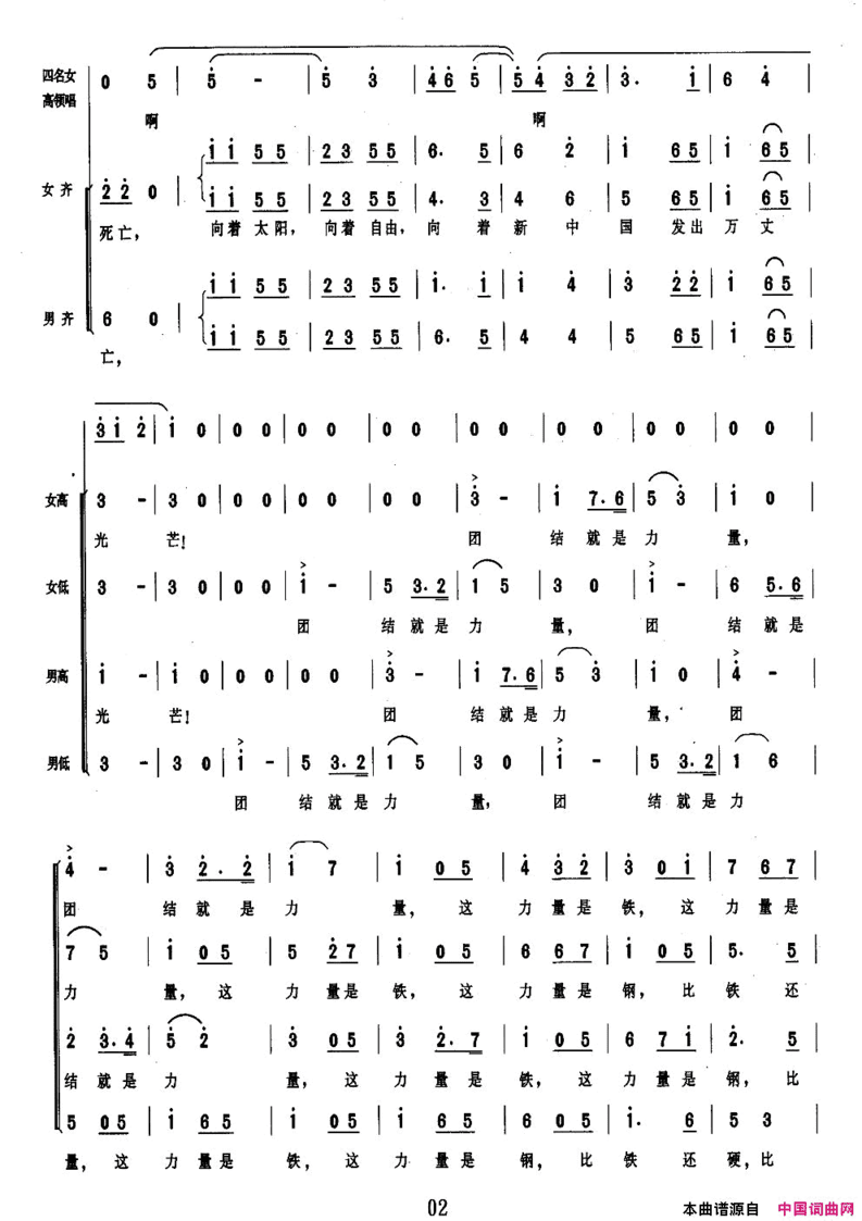 团结就是力量杨余燕编合唱版简谱