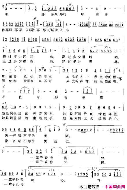 兴安岭阿我生命的根简谱