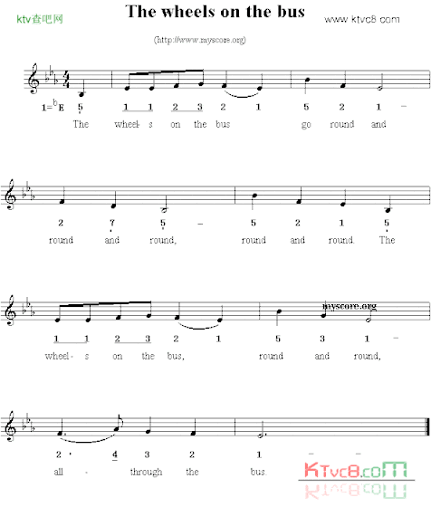 Thewheelsonthebus线简谱混排版、英文儿歌简谱