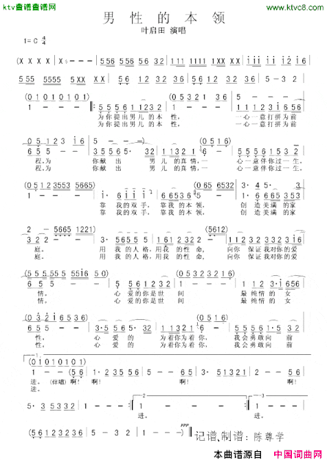 男性的本领叶启田演唱版简谱