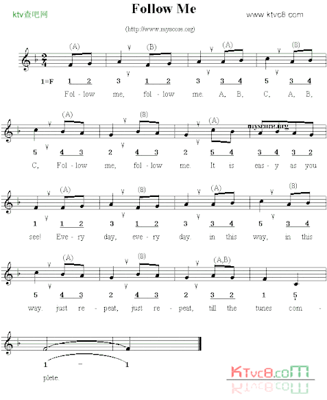 Followme线简谱混排版、英文儿歌简谱