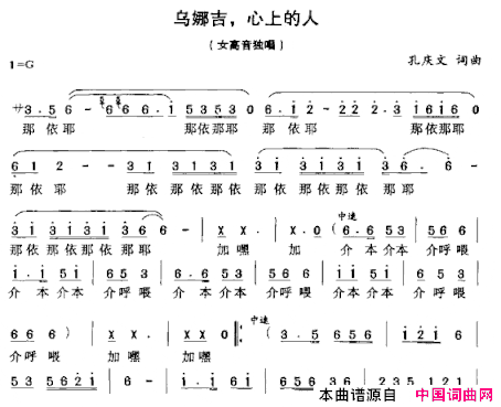 乌娜吉，心上的人简谱