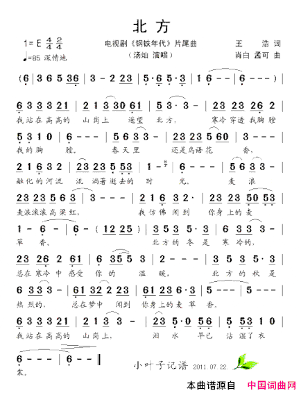 北方电视剧《钢铁年代》片尾曲简谱