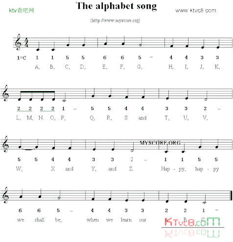 Thealphabetsong线简谱混排版、英文儿歌简谱