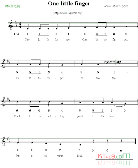 Onelittlefinger线简谱混排版、英文儿歌简谱