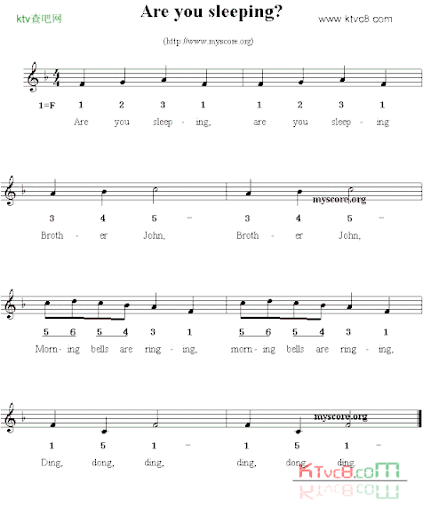 Areyousleeping线简谱混排版、英文儿歌简谱