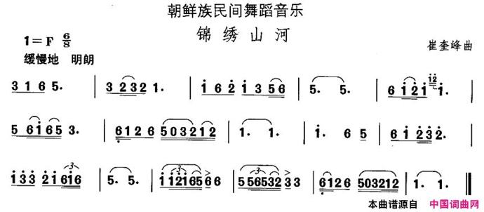 中国民族民间舞曲选十一朝鲜族舞蹈：锦绣山河简谱