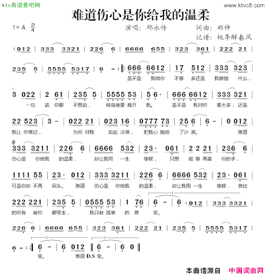 难道伤心是你给我的温柔简谱