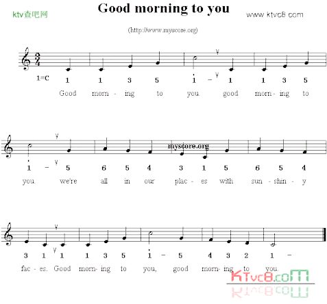 GoodMorningtoyou线简谱混排版、英文儿歌简谱