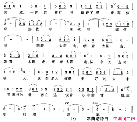 朝着太阳走电视片《达乡风情掠影》主题歌简谱