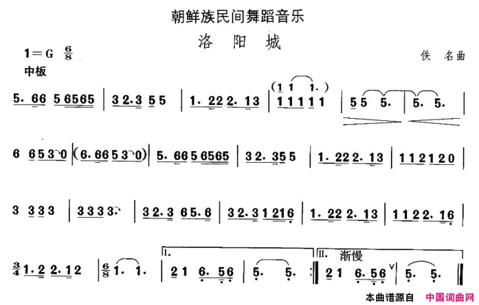 中国民族民间舞曲选十一朝鲜族舞蹈：洛阳城简谱