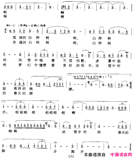 啊，白桦树简谱