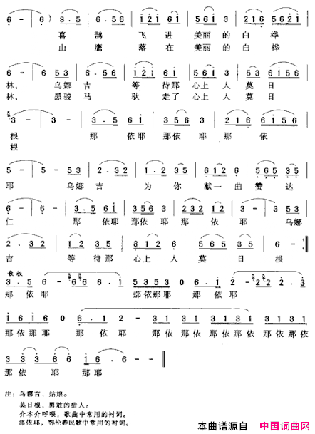 乌娜吉，心上的人简谱