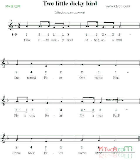 Twolittledickybirds线简谱混排版、英文儿歌简谱