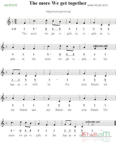 ThemoreWegettogether线简谱混排版、英文儿歌简谱