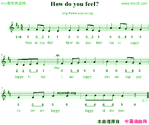 Howdoyoufeel英文儿歌简谱