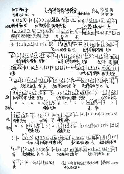 红军哥哥你慢慢走电视剧井岗山插曲简谱