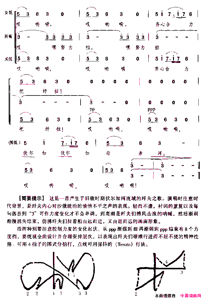 伏尔加船夫曲混声四部合唱简谱