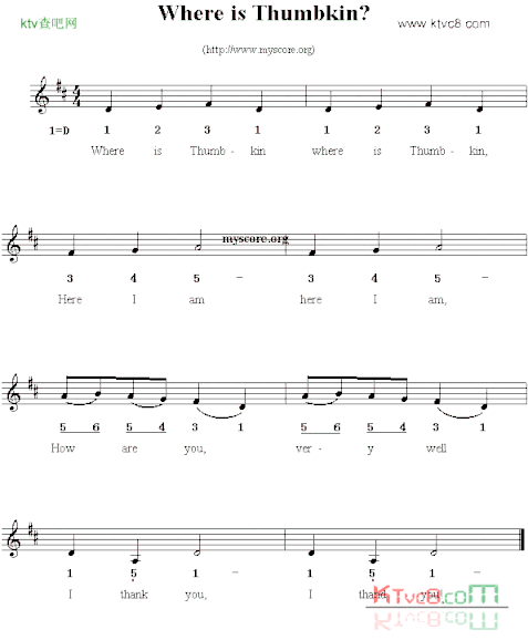 WhereisThumbkin线简谱混排版、英文儿歌简谱