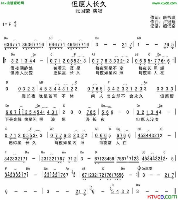 但愿人长久简谱+和弦谱简谱