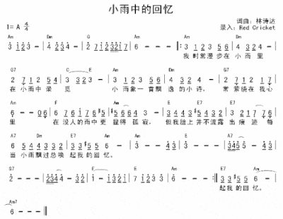 小雨中的回忆----可听简谱