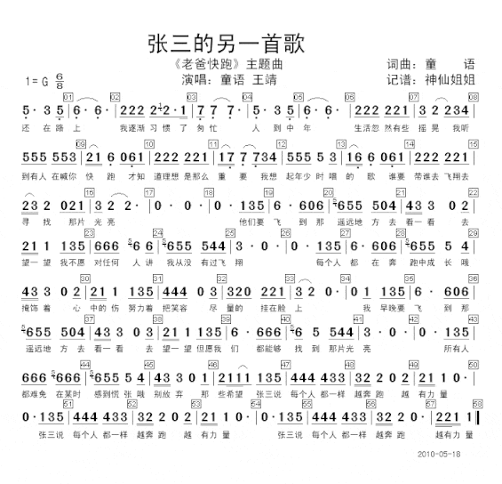 张三的另一首歌《老爸快跑》主题歌简谱