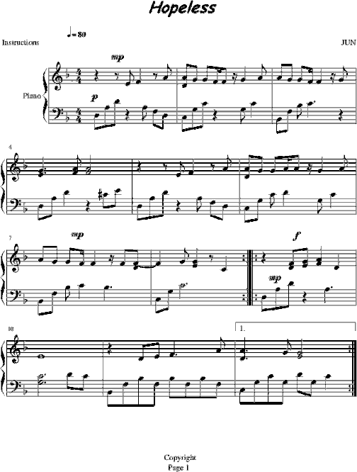 Hopeless简谱