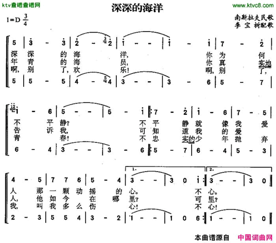 深深的海洋二声部[前南]简谱