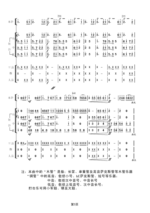 《中国人民解放军进行曲》3军乐队总谱简谱