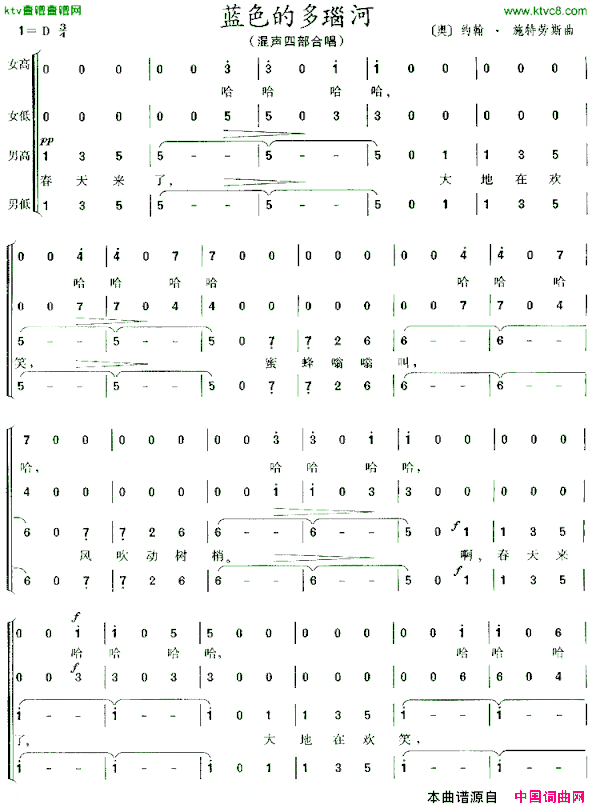蓝色的多瑙河[奥]简谱