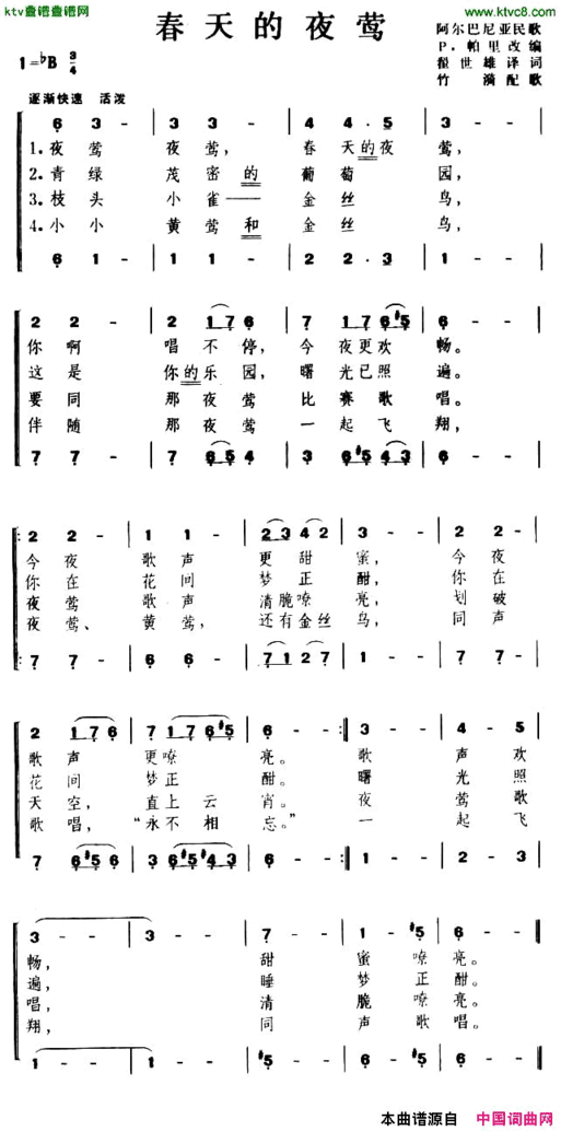 春天的夜莺[阿尔巴尼亚]简谱