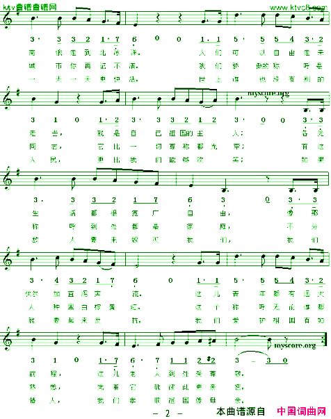 祖国进行曲线、简谱混排版[前苏联]简谱