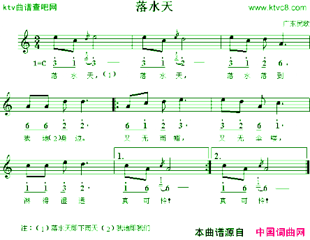 落水天线、简谱混排版简谱