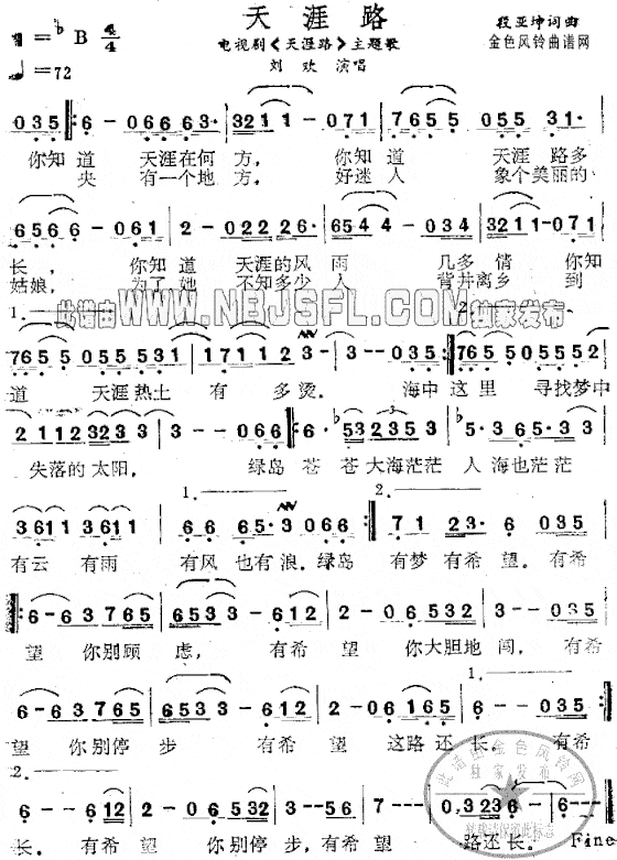 天涯路同名电视剧主题歌简谱