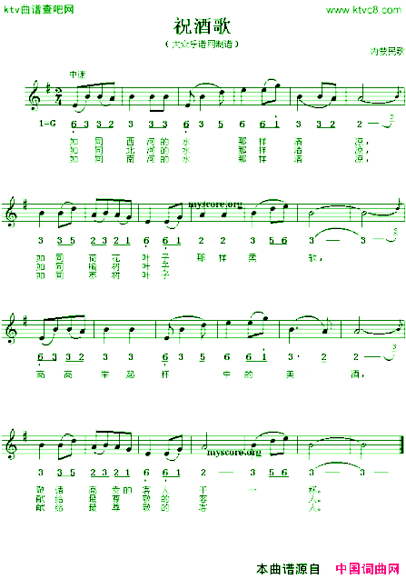 祝酒歌线、简谱混排版简谱