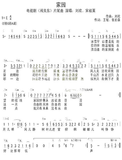 家园《闯关东》片尾曲简谱