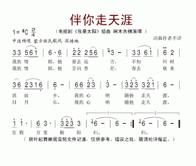 伴你走天涯电视剧《我是太阳》插曲简谱