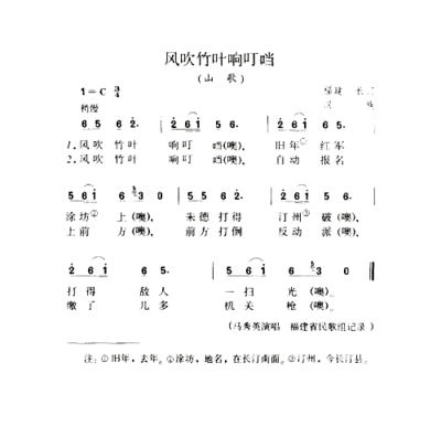 风吹竹叶响叮噹山歌简谱