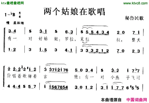 两个姑娘在唱歌[秘鲁]简谱