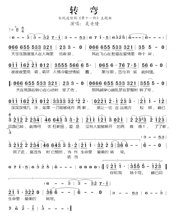 转弯《萧十一郎》主题曲简谱