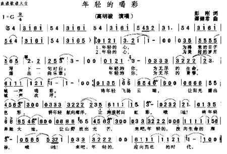 年轻的喝彩--可听简谱