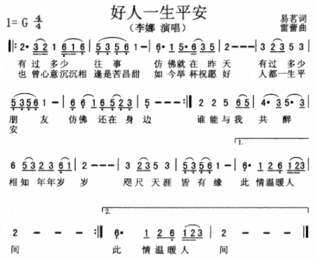 好人一生平安《渴望》片头曲简谱