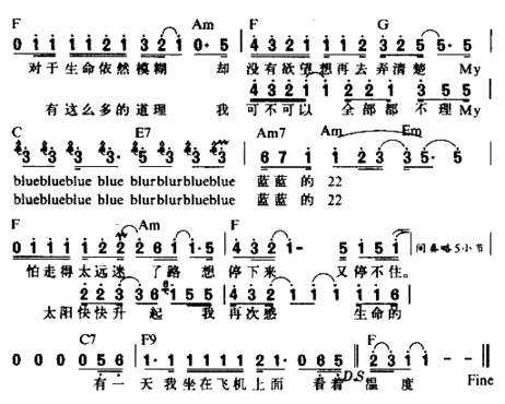 模糊的蓝色22简谱