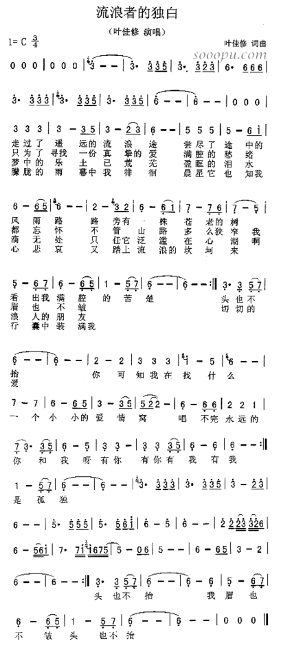 流浪者的独白简谱