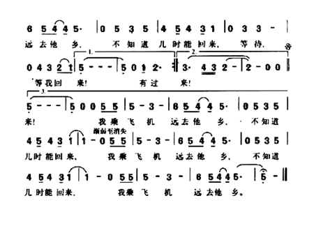 乘飞机远去简谱