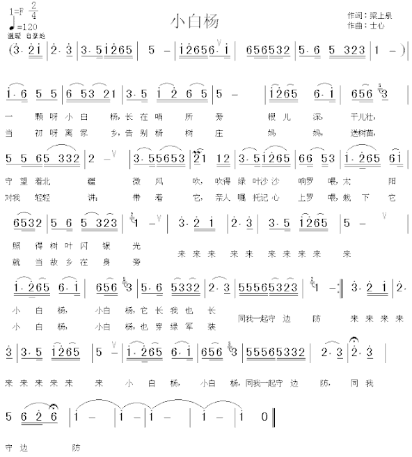 小白杨简谱